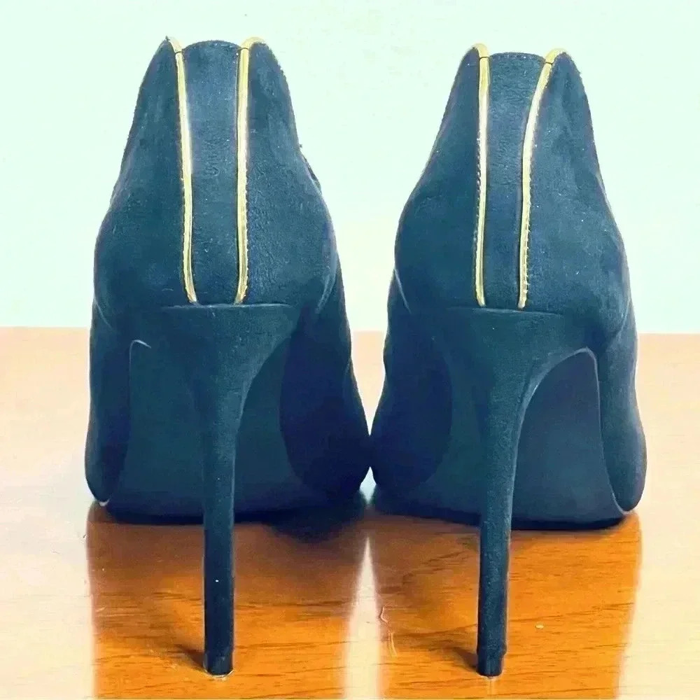 LEMON DROP BY PRIVILEGED BLACK HEELS GOLD TRIM SIZE 8.5 - Picture 3 of 15